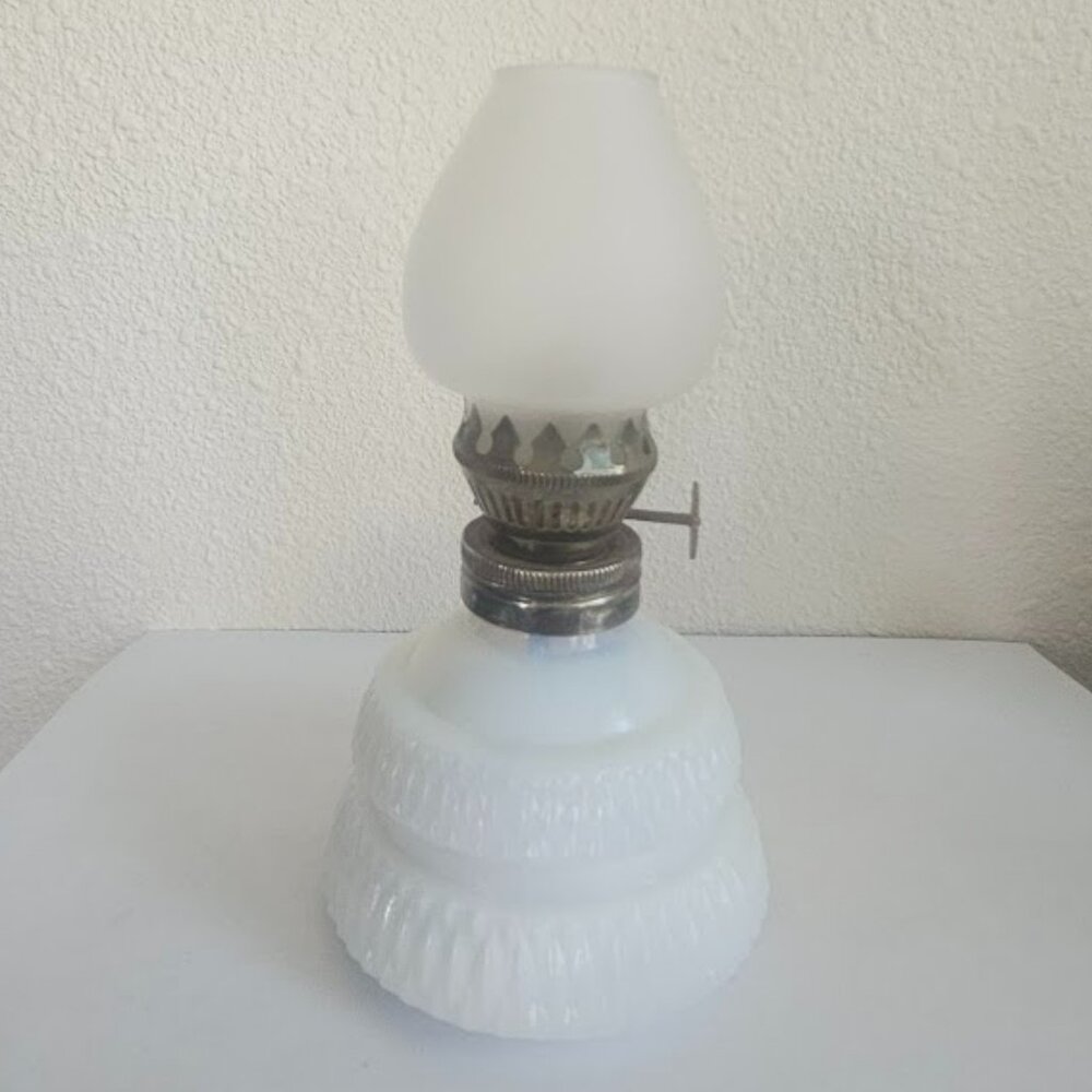 Miniature Milk Glass Oil Lamp